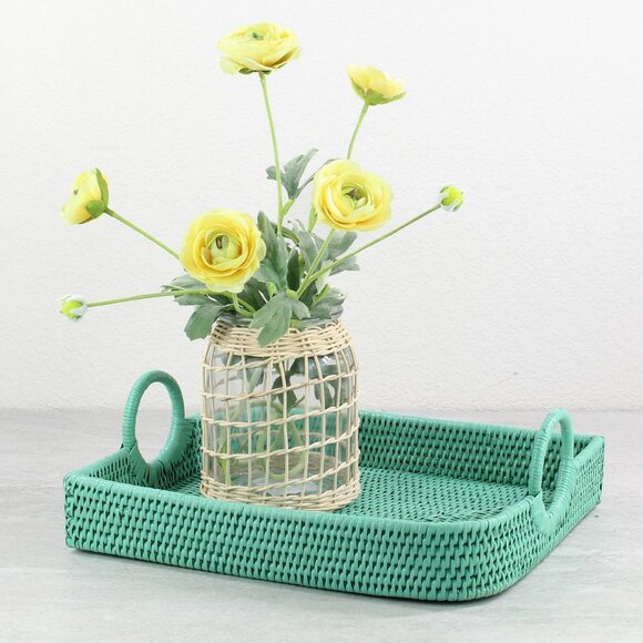Tight Woven Leaf Shaped Rattan Tray with Handles